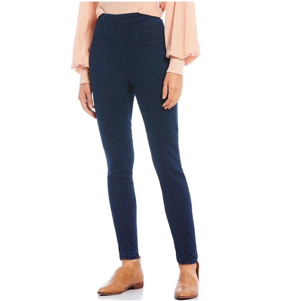 Free People Feel Alright Seamed Ankle Skinny Jeans in Star Girl Dark Wash NEW